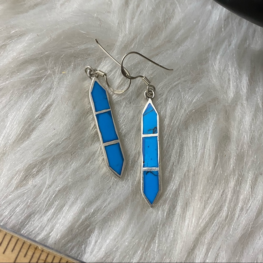 Sterling Silver 925 Earrings Abstract Arrow Turquoise